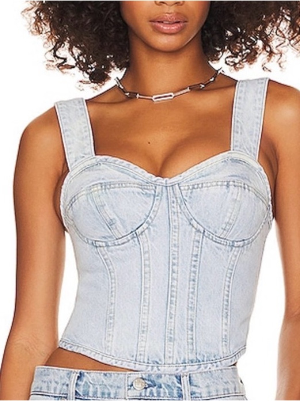 Light Wash Denim Bustier Top - Women
